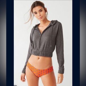 UO// Out From Under Ribbed Zip-Up Hoodie